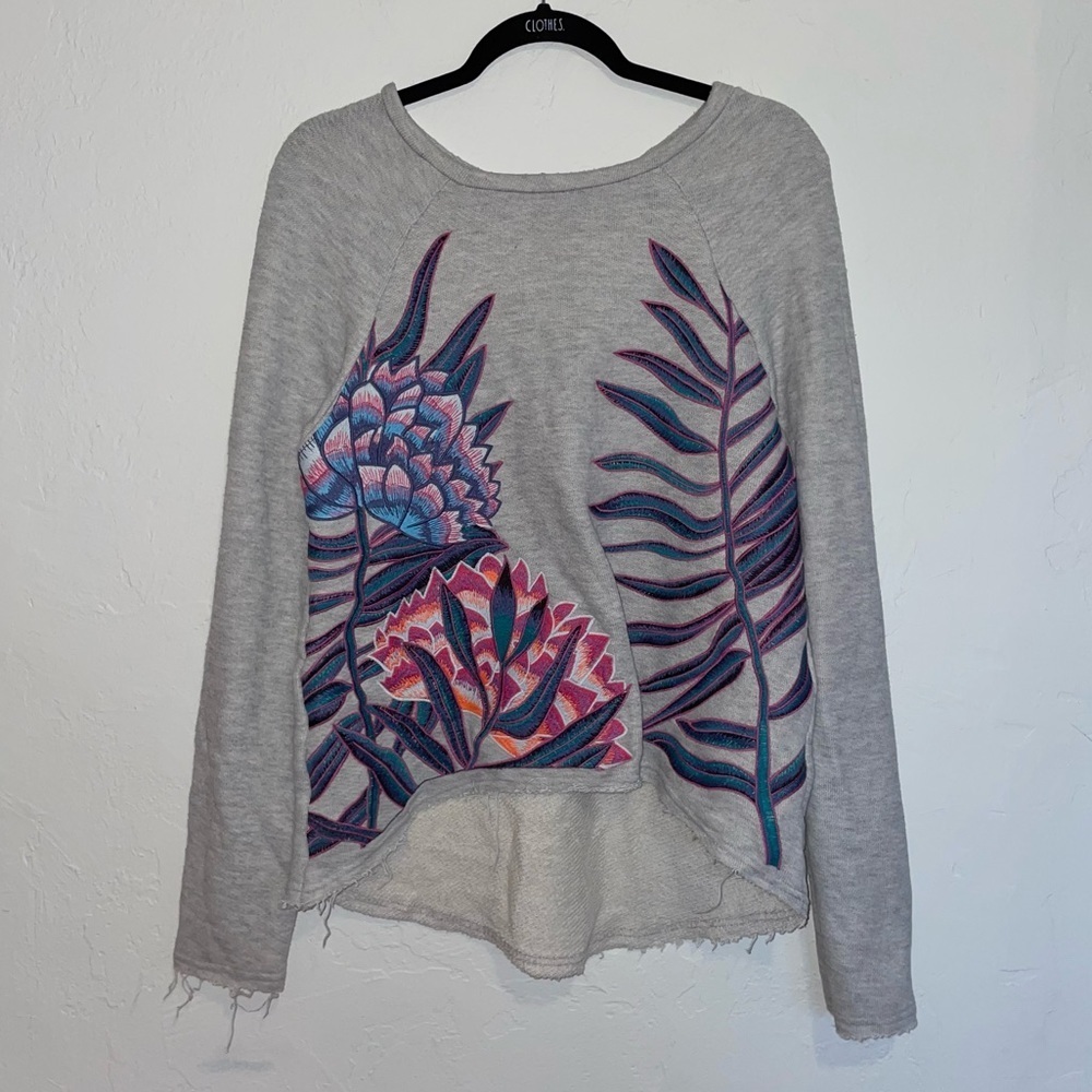 Mara Hoffman Active Embroidered Oversized Raw Hem Pullover Sweatshirt